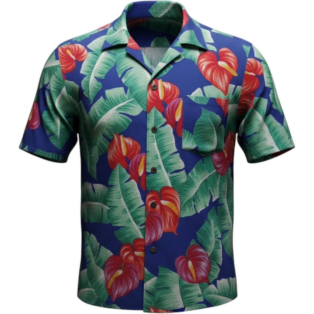 Hilo Hattie Hawaiian Shirt Womens Medium Blue Tropical Anthurium Floral Leaf 555